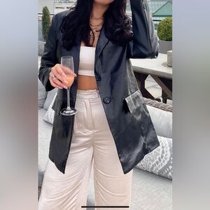 WORN ONCE Princess Polly Black Faux Leather Blazer SIZE L/XL